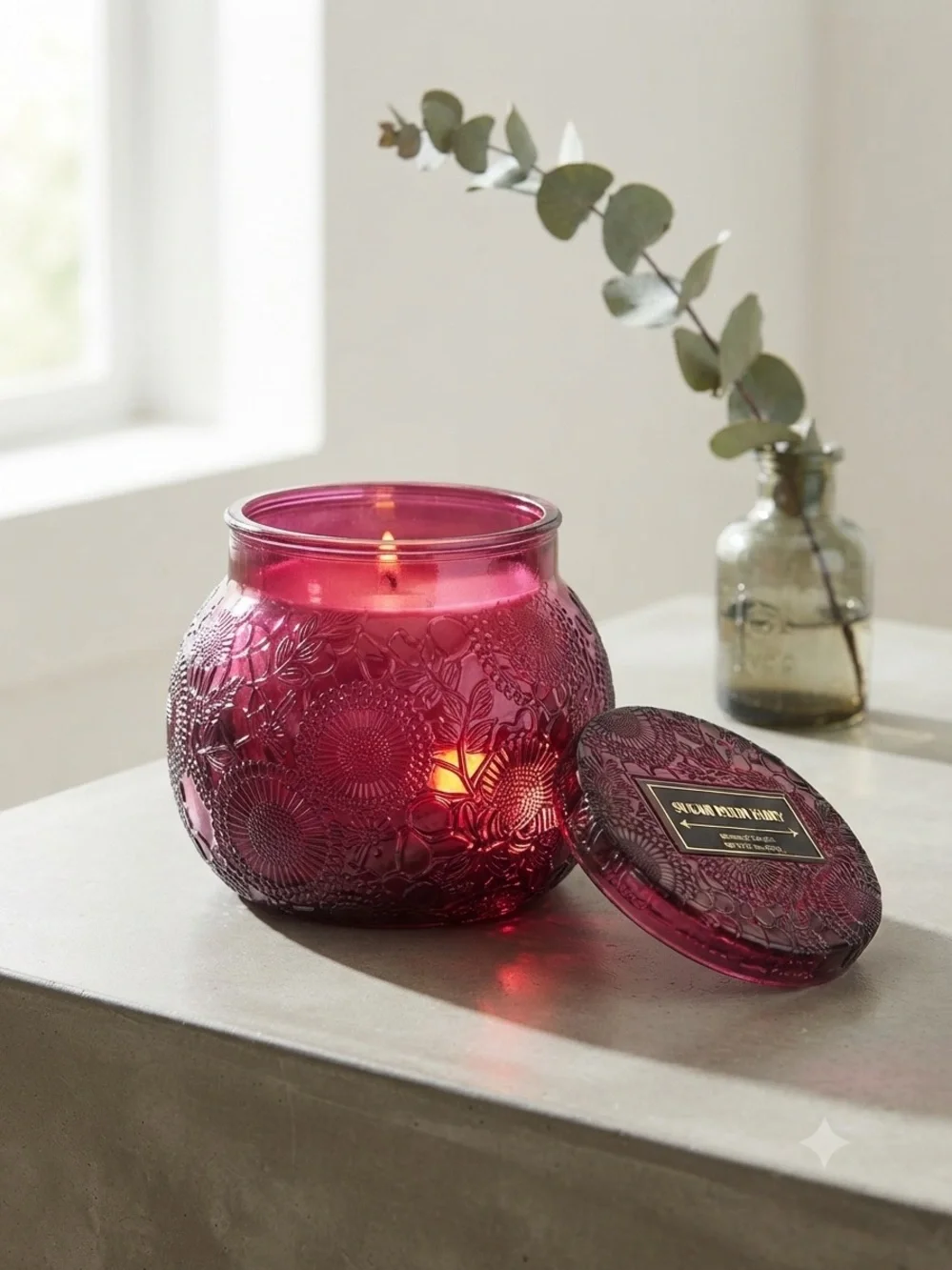 Hand-Poured 'Sugar Plum Fairy' Scented Candle in Deep Magenta glass